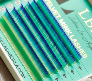 Green & Blue Tip Ombre Velvet Mink 0.05 Lashes - Mixed Tray
