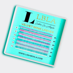 Velvet Mink 0.05 Lashes Mixed Tray - Pastel Gem Tones in Teal with Pink Tip Ombre
