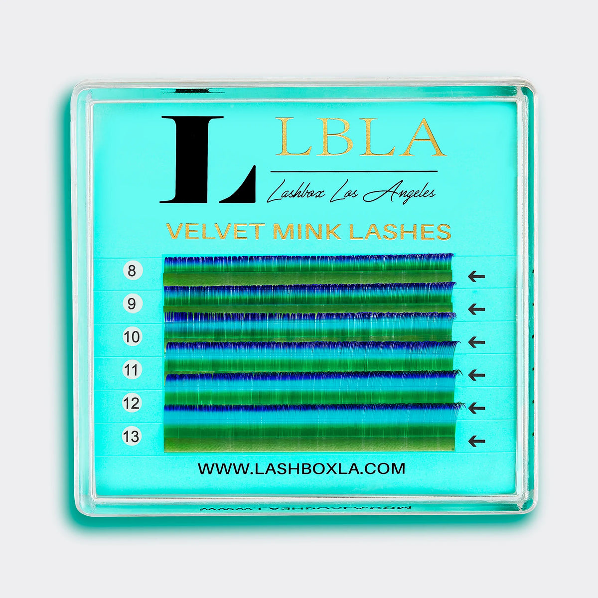 Green & Blue Tip Ombre Velvet Mink 0.05 Lashes - Mixed Tray