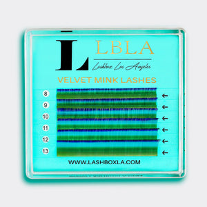 Velvet Mink 0.05 Lashes Mixed Tray - Green/Blue Tip Ombre